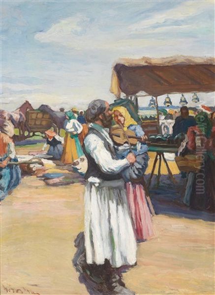 Market Scene Oil Painting by Ernoe Voeroes Beli