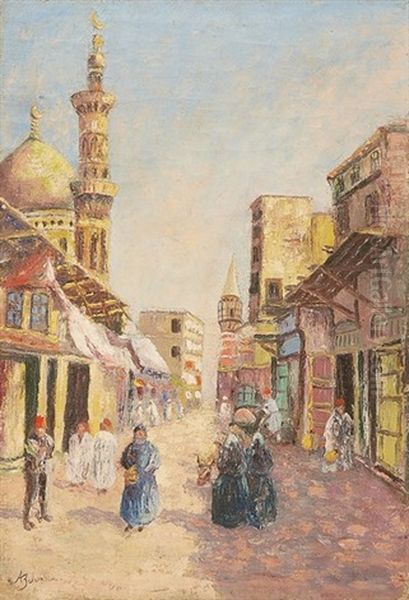 Belebte Strasenszene In Kairo Oil Painting by Adolfo Belimbau