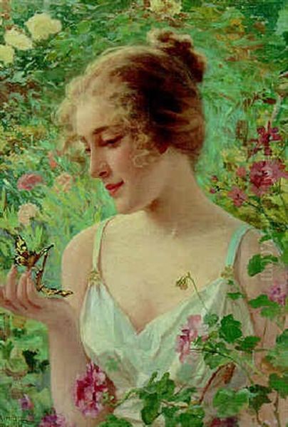 The Butterfly Girl Oil Painting by Adolfo Belimbau