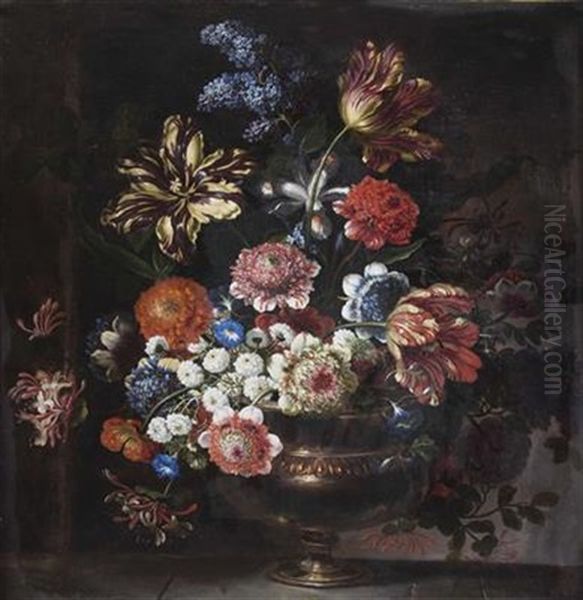 Blumenstillleben Mit Tulpen (collab W/his Workshop) Oil Painting by Jean-Baptiste Belin de Fontenay the Elder