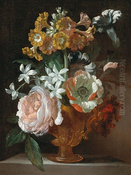 A Flower Still Life With Roses Oil Painting by Jean-Baptiste Belin de Fontenay the Elder