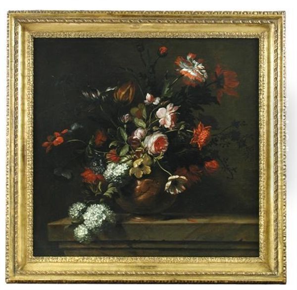 Summer Flowers In A Bowl On A Marble Ledge Oil Painting by Jean-Baptiste Belin de Fontenay the Elder