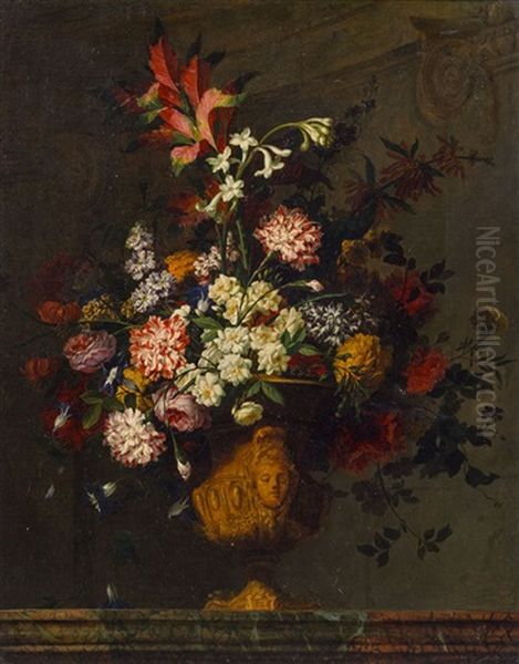 Blumenstraus In Reliefierter Vase Oil Painting by Jean-Baptiste Belin de Fontenay the Elder