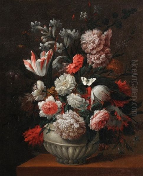 Stillleben Mit Tulpen, Nelken Und Pfringstrosen Oil Painting by Jean-Baptiste Belin de Fontenay the Elder