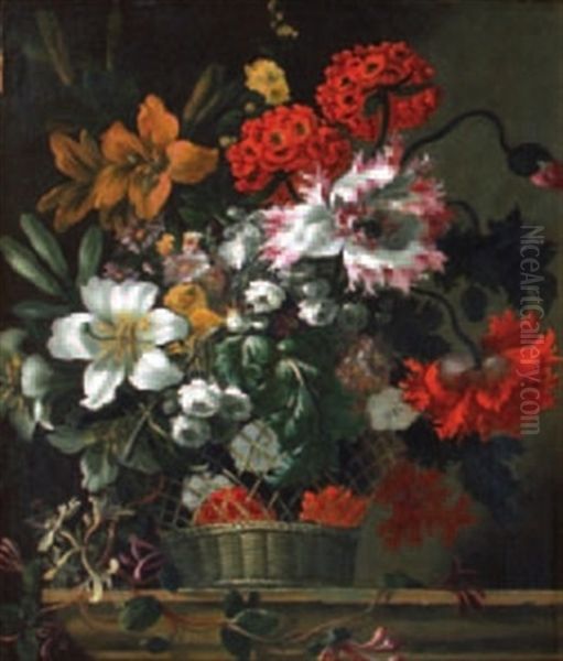 Bouquet De Fleurs Dans Des Corbeilles D'osier (pair) Oil Painting by Jean-Baptiste Belin de Fontenay the Elder