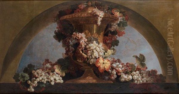 Guirlandes De Raisins Et De Pampres De Vignes Autour D'un Vase Oil Painting by Jean-Baptiste Belin de Fontenay the Elder