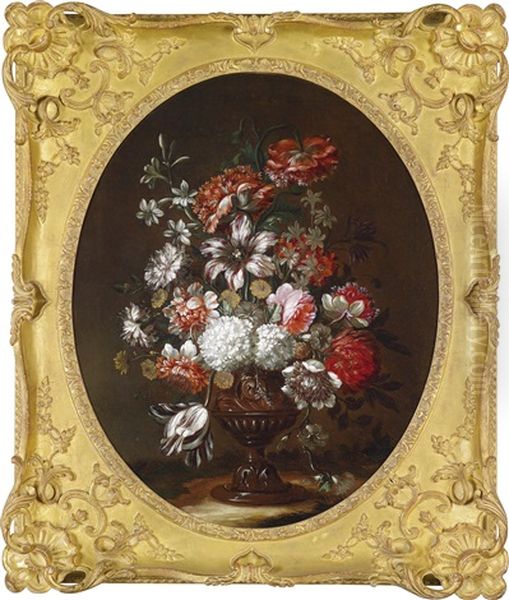 Ein Blumenstillleben In Einer Reliefierten Vase Oil Painting by Jean-Baptiste Belin de Fontenay the Elder