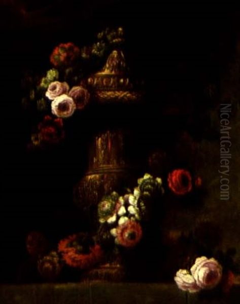 Vase De Fleurs Sur Un Entablement Oil Painting by Jean-Baptiste Belin de Fontenay the Elder