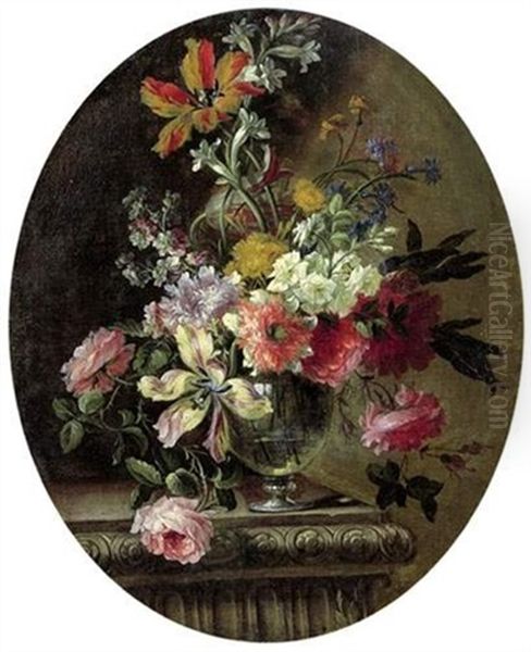 Vase De Fleurs Sur Un Entablement Oil Painting by Jean-Baptiste Belin de Fontenay the Elder