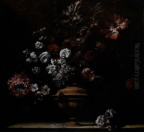 Bouquet De Fleurs Dans Un Vase Sur Un Entablement Oil Painting by Jean-Baptiste Belin de Fontenay the Elder