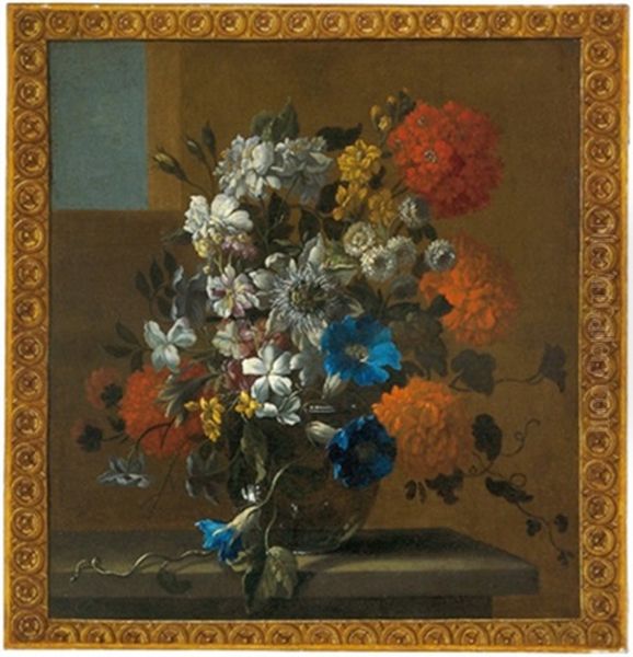 Blumenstraus In Einer Vase Auf Einer Steinernen Tischplatte Oil Painting by Jean-Baptiste Belin de Fontenay the Elder