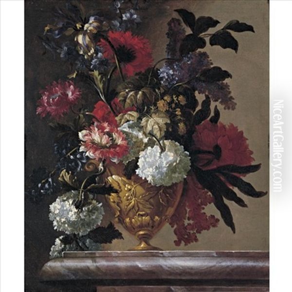 Still Life Of Flowers In Sculpted Urn Oil Painting by Jean-Baptiste Belin de Fontenay the Elder