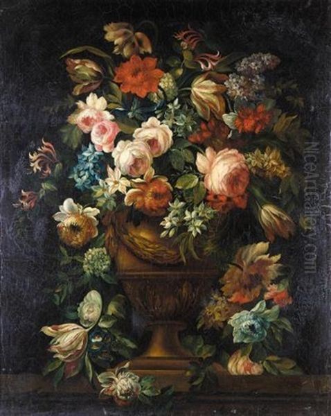 Still Life Of Flowers In An Urn Oil Painting by Jean-Baptiste Belin de Fontenay the Elder