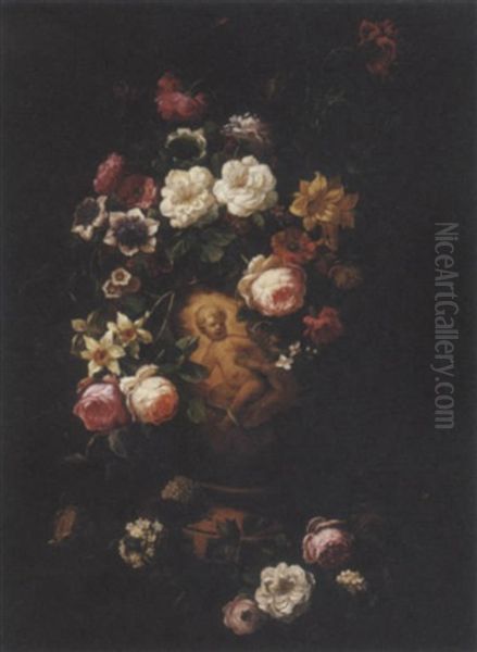 Vaso Di Fiori Su Un Piano Di Pietra Oil Painting by Jean-Baptiste Belin de Fontenay the Elder