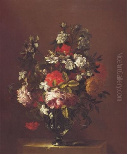 Blumenstraus In Glasvase Oil Painting by Jean-Baptiste Belin de Fontenay the Elder