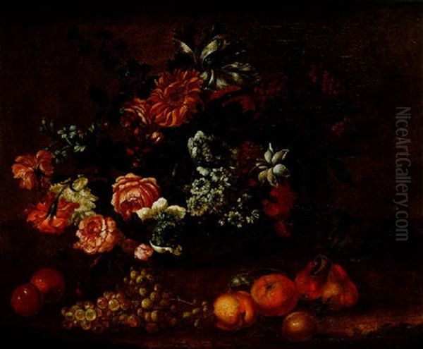 Bouquet De Fleurs Et De Fruits Oil Painting by Jean-Baptiste Belin de Fontenay the Elder