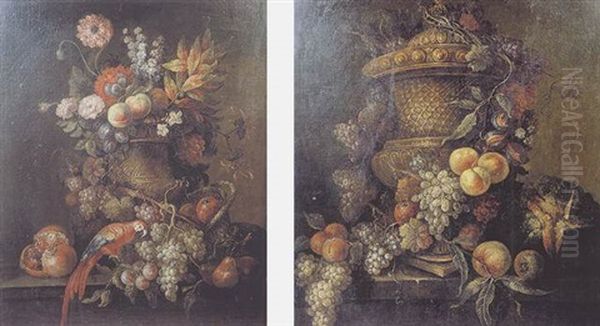 Vase De Fleurs Et Fruits Sur Un Entablement Oil Painting by Jean-Baptiste Belin de Fontenay the Elder