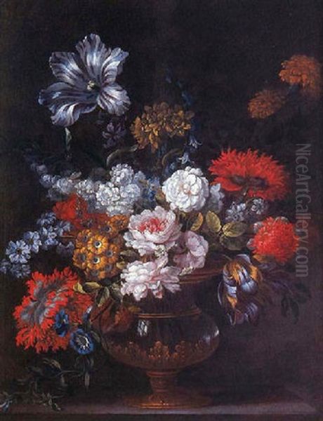 Vase De Fleurs Sur Un Entablement Oil Painting by Jean-Baptiste Belin de Fontenay the Elder