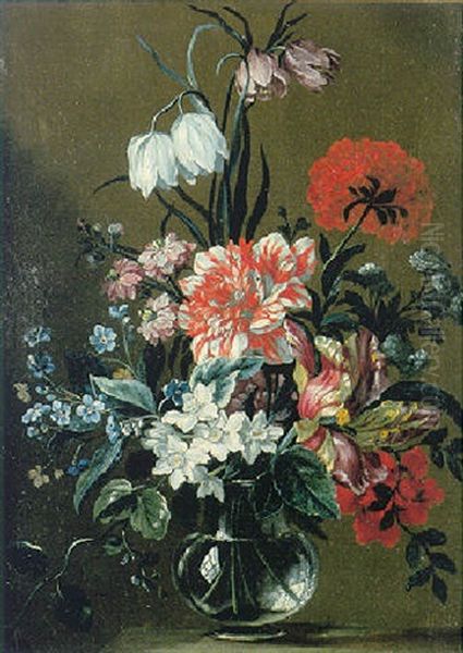 Bouquet De Fleurs Dans Un Vase Transparent Sur Un Entablement Oil Painting by Jean-Baptiste Belin de Fontenay the Elder