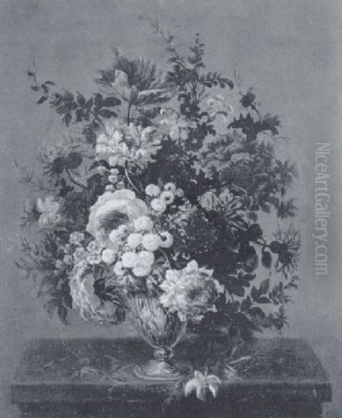 Blumenstraus In Einer Skulptierten Metallvase Oil Painting by Jean-Baptiste Belin de Fontenay the Elder