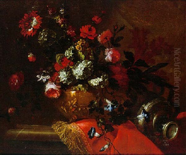 Blumenstraus In Einer Prunkvase Auf Einem Steinernen Tisch Oil Painting by Jean-Baptiste Belin de Fontenay the Elder