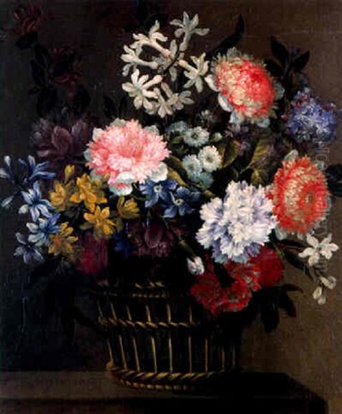 Corbeille De Fleurs Sur Un Entablement Oil Painting by Jean-Baptiste Belin de Fontenay the Elder