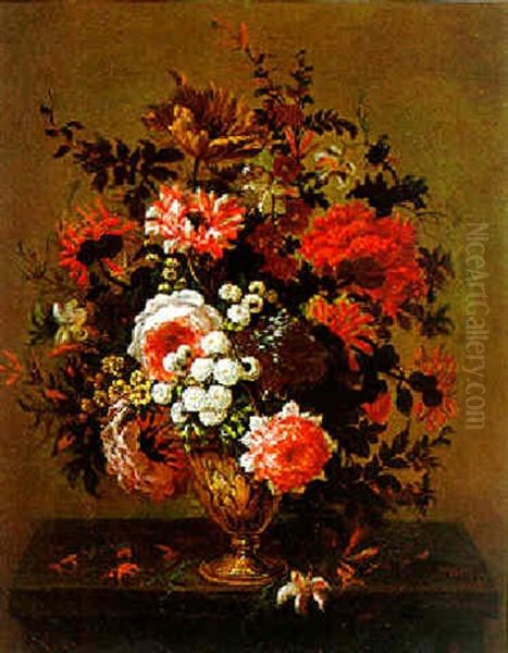 Blumenstraus In Einer Skulpierten Metallvase Oil Painting by Jean-Baptiste Belin de Fontenay the Elder