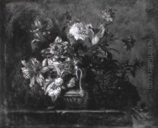 Nature Morte Au Vase De Fleurs Sur Un Entablement Oil Painting by Jean-Baptiste Belin de Fontenay the Elder