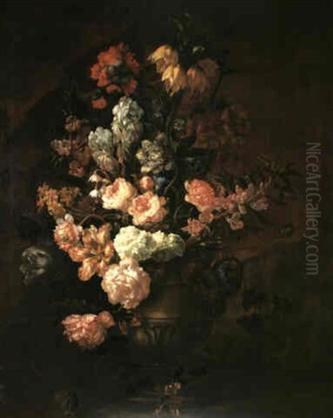 A Still Life Of Flowers Including A Crown Imperial, Irises, Roses, Peonies, Narcissi, Honeysuckle And Convolvus In An Oil Painting by Jean-Baptiste Belin de Fontenay the Elder