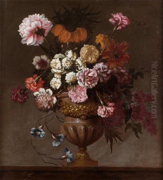 Bouquet De Fleurs Dans Un Vase Sur Un Entablement Oil Painting by Jean-Baptiste Belin de Fontenay the Younger