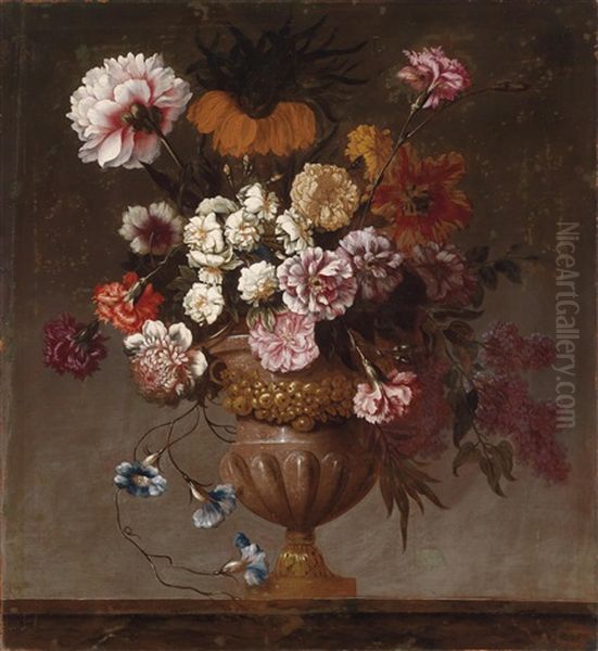 Ein Blumenstillleben In Einer Prunkvase Oil Painting by Jean-Baptiste Belin de Fontenay the Younger