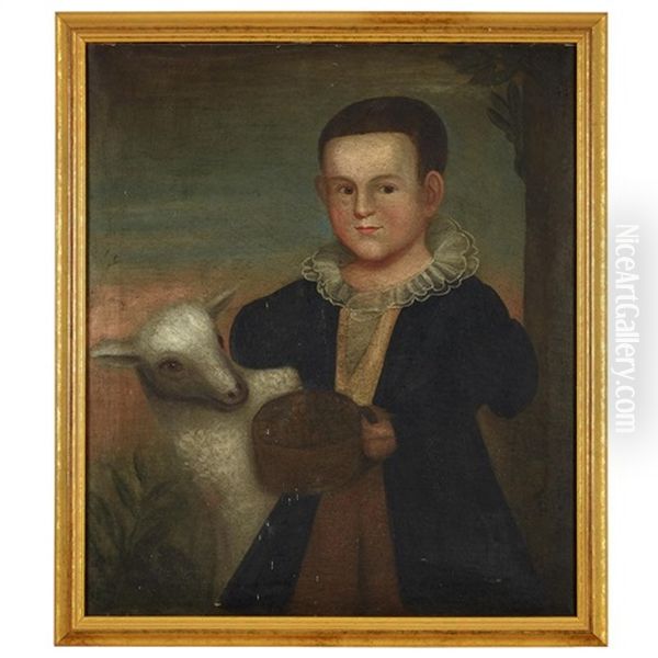 Portrait Of A Young Boy And Lamb Oil Painting by Zedekiah Belknap