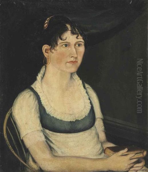 Portrait Of A Young Lady In A White And Green Dress Oil Painting by Zedekiah Belknap