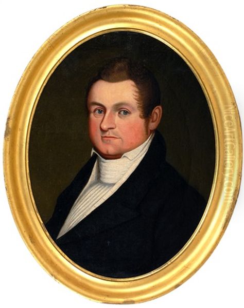 Half-length Portrait Of A Gentleman With Brown Hair And Blue Eyes Wearing A Black Jacket With White Stock Oil Painting by Zedekiah Belknap