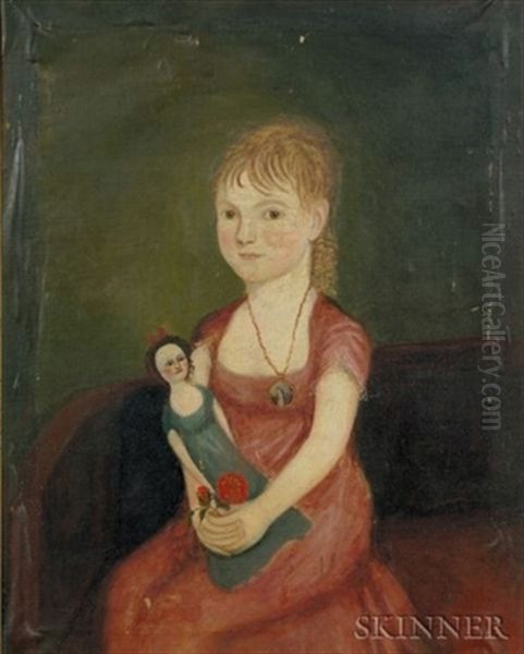 Portrait Of A Child Holding A Doll Oil Painting by Zedekiah Belknap