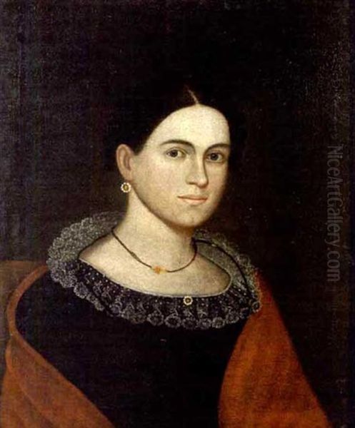 Portrait Of Abigail Smith, Depicted With Red Shawl Oil Painting by Zedekiah Belknap