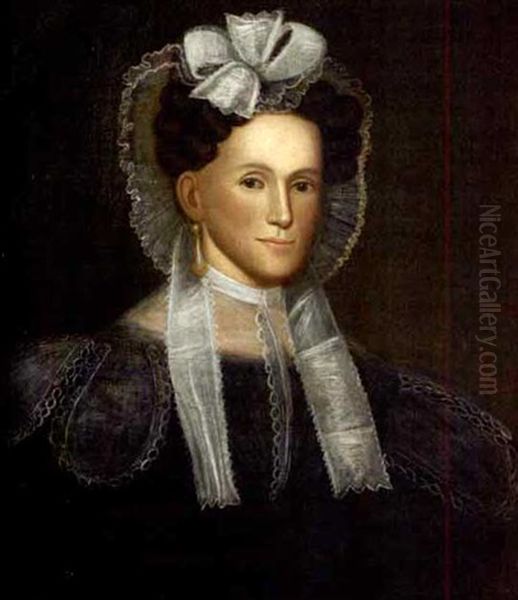 Portrait Of Isobel Mason In Lacy Bonnet With Ribbons And Lace Collar Oil Painting by Zedekiah Belknap