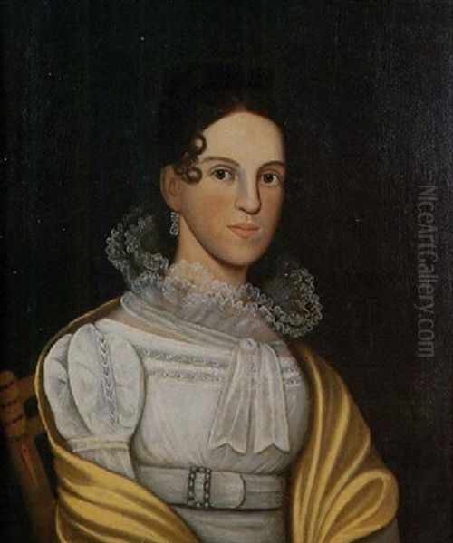 Portrait Of Elizabeth Barber Smith Wearing Lacy Dress With Ruff And Yellow Shawl Oil Painting by Zedekiah Belknap