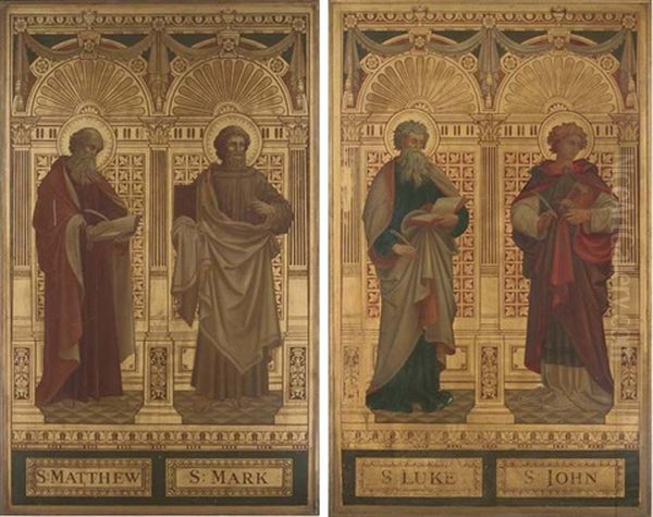 S. Matthew And S. Mark (+ S. Luke And S. John; 2 Works, In Collab. W/alfred Bell Studio) Oil Painting by Alfred Bell