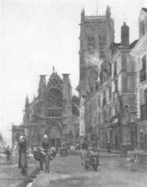 Rue De Marche, Dieppe Oil Painting by Arthur George Bell