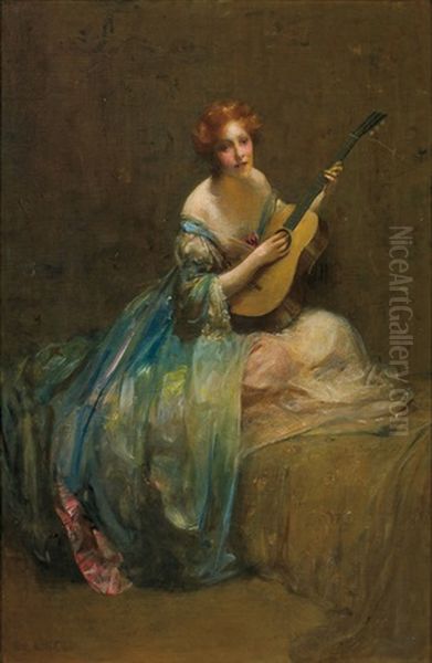 Playing Her Guitar by Edward August Bell