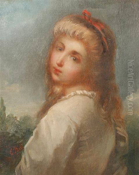 Head Of Girl (study) (+ Another; Pair) Oil Painting by Edward August Bell