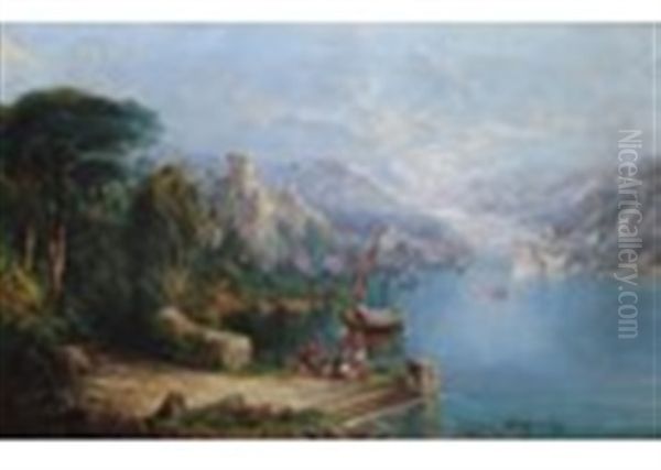 A Capriccio View Of An Italian Lake, C.1880 Oil Painting by John Bell