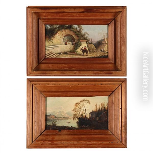 Pair Of Italian Scenes Oil Painting by John Bell