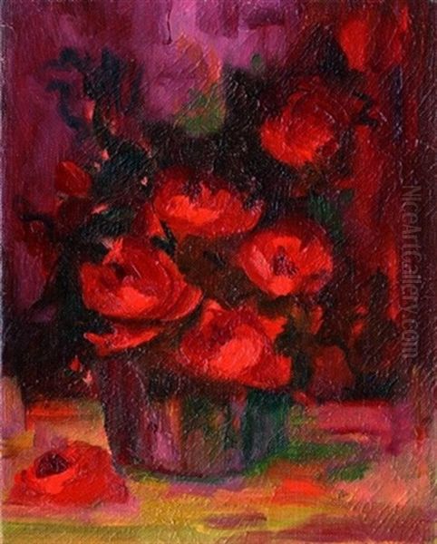 Blumenstilleben Mit Rosen Oil Painting by Josef Bell