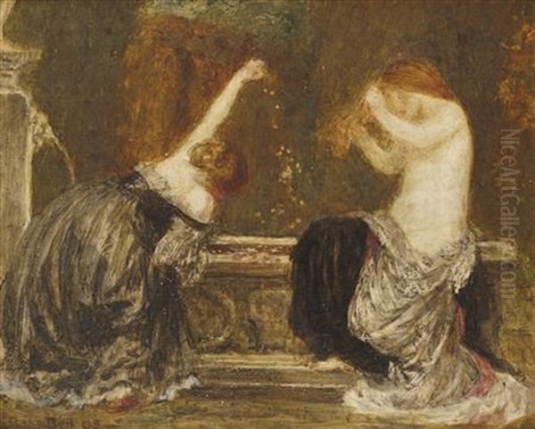 Women By A Fountain Oil Painting by Robert Anning Bell