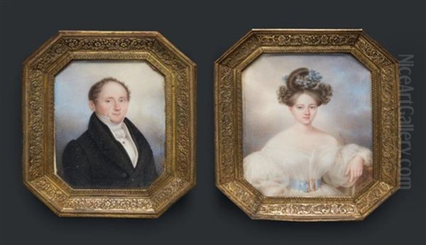 Portraits Du Comte Et De La Comtesse De Coigny (2 Works) Oil Painting by Rodolphe Bell