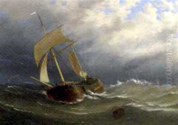 A Dutch Schooner In A Gale Oil Painting by Stuart Henry Bell