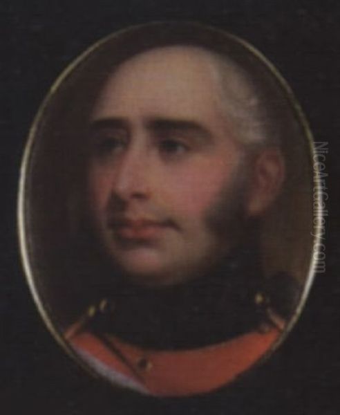 Prince Edward, Duke Of Kent, Father Of Queen Victoria, Wearing Scarlet Uniform With Black Collar Oil Painting by William Charles Bell