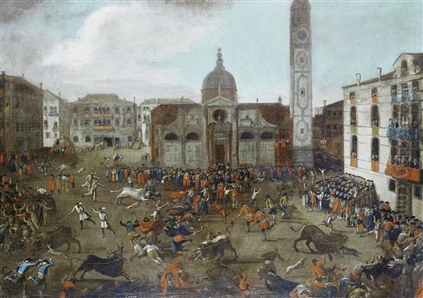 The Carnival Bullfight In Campo Santa Maria Formosa, Venice Oil Painting by Gabriel Bella